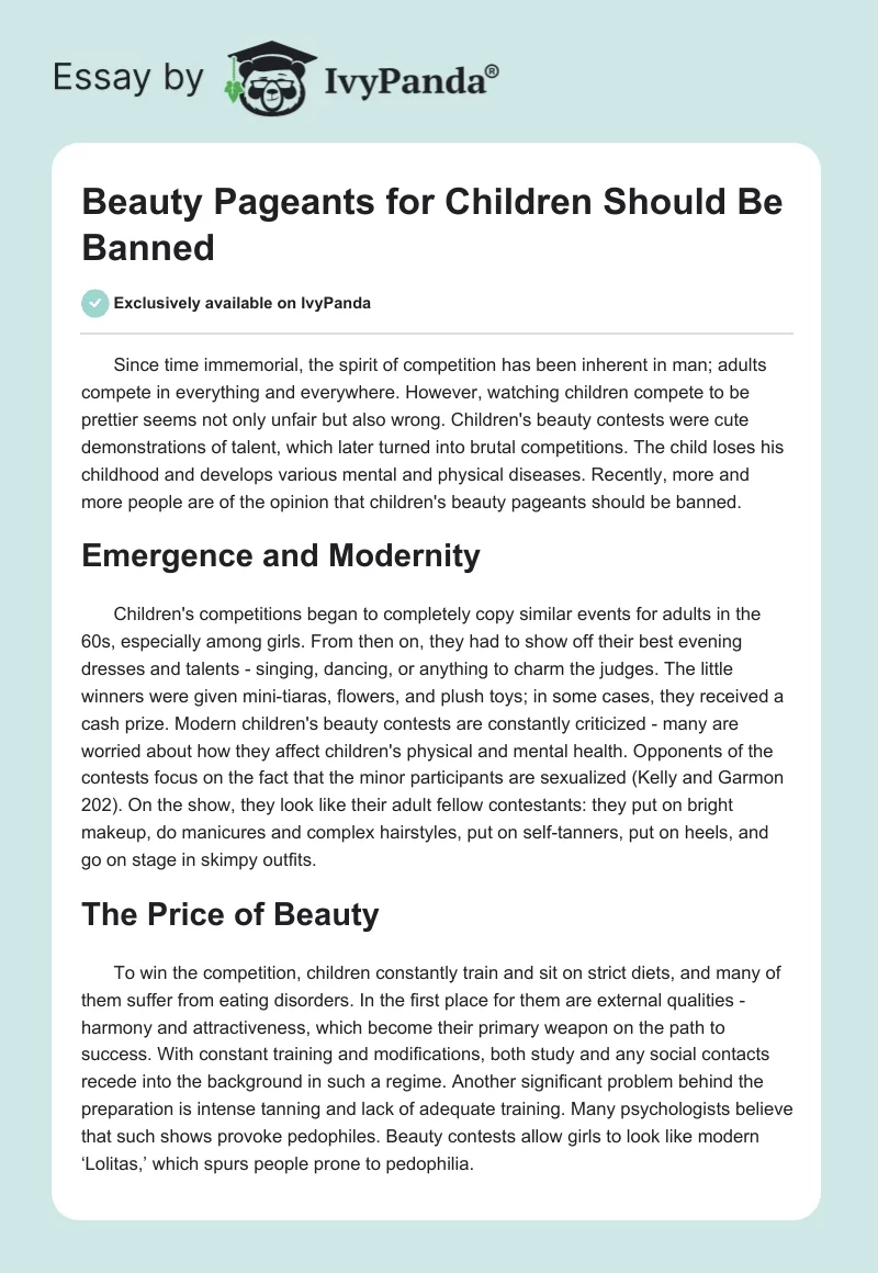 Beauty Pageants for Children Should Be Banned. Page 1