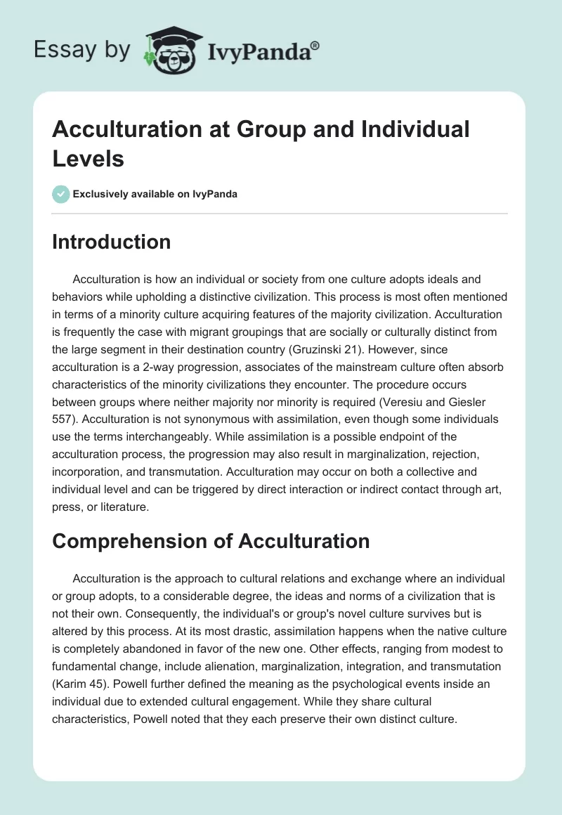 Acculturation at Group and Individual Levels. Page 1