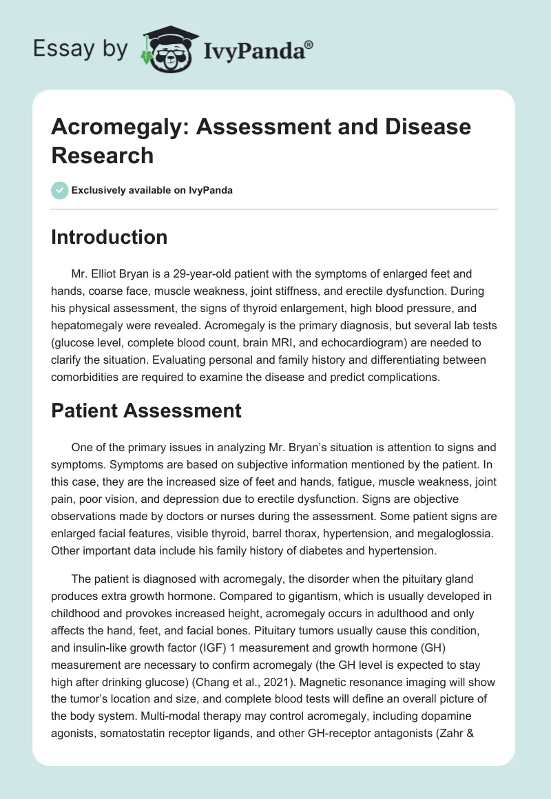 Acromegaly: Assessment and Disease Research. Page 1