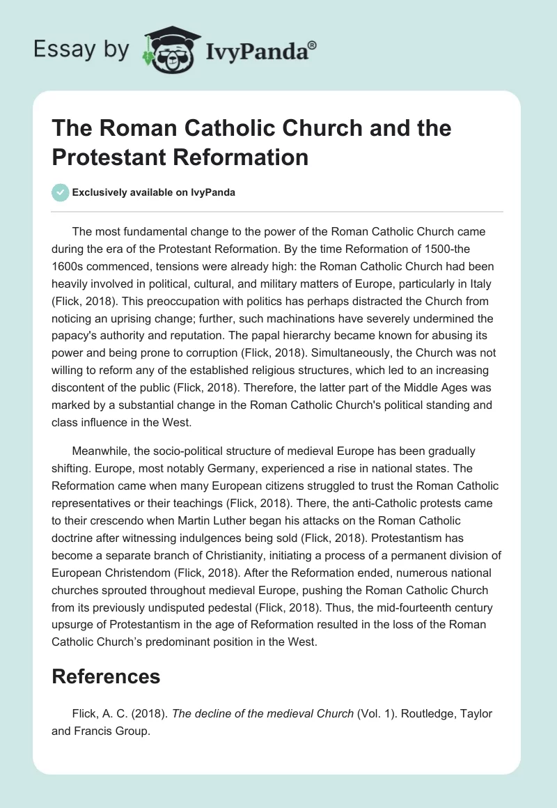 The Roman Catholic Church and the Protestant Reformation. Page 1