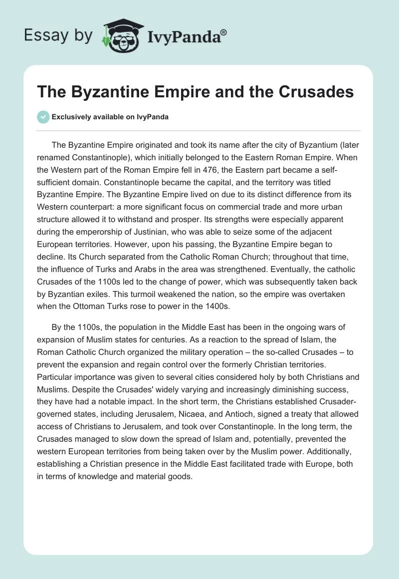 The Byzantine Empire and the Crusades. Page 1