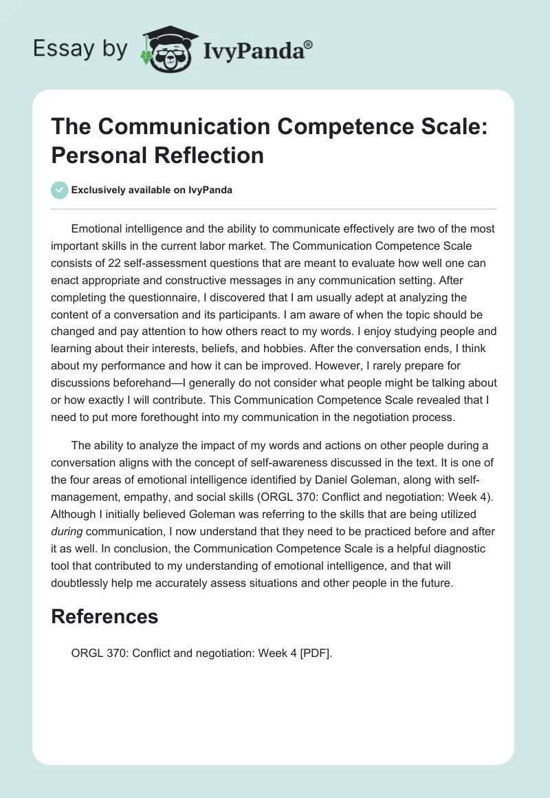 The Communication Competence Scale: Personal Reflection. Page 1