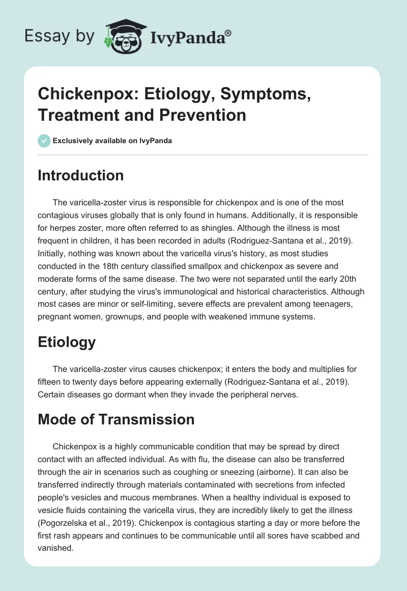 Chickenpox: Etiology, Symptoms, Treatment and Prevention. Page 1