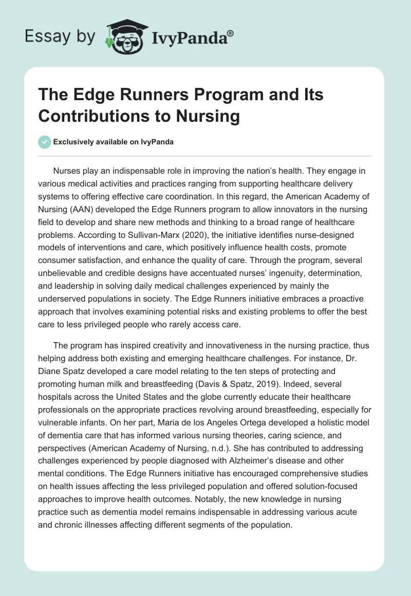 The Edge Runners Program and Its Contributions to Nursing. Page 1