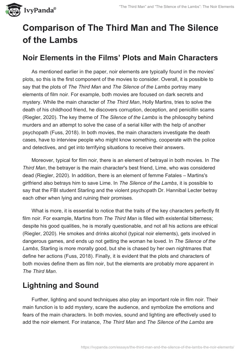 “The Third Man” and “The Silence of the Lambs”: The Noir Elements. Page 2