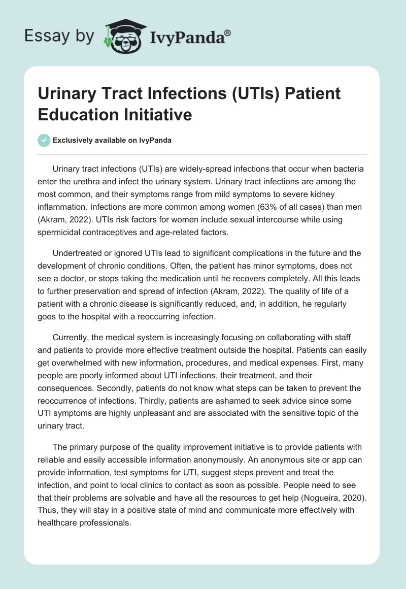 Urinary Tract Infections (UTIs) Patient Education Initiative. Page 1