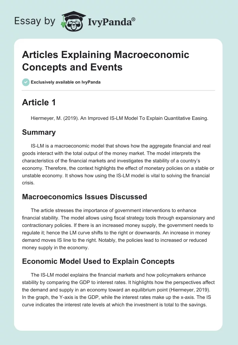 Articles Explaining Macroeconomic Concepts and Events. Page 1