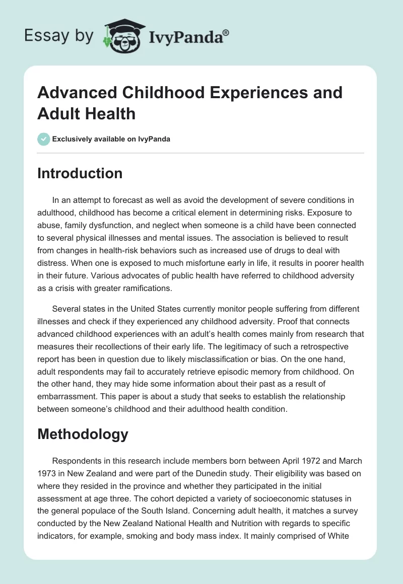 Advanced Childhood Experiences and Adult Health. Page 1