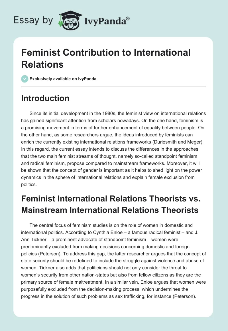 Feminist Contribution to International Relations. Page 1