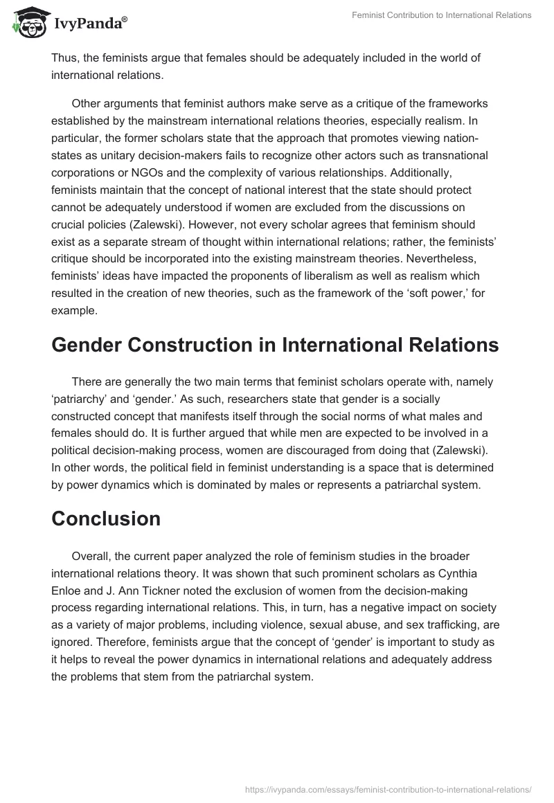 Feminist Contribution to International Relations. Page 2