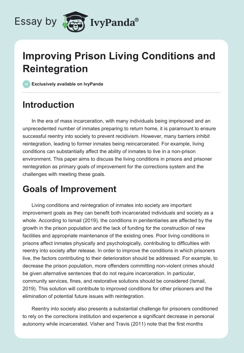 Improving Prison Living Conditions and Reintegration. Page 1
