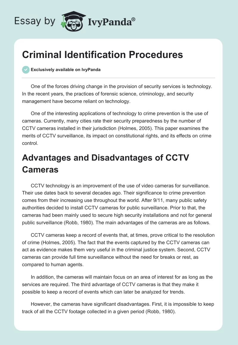 Criminal Identification Procedures. Page 1