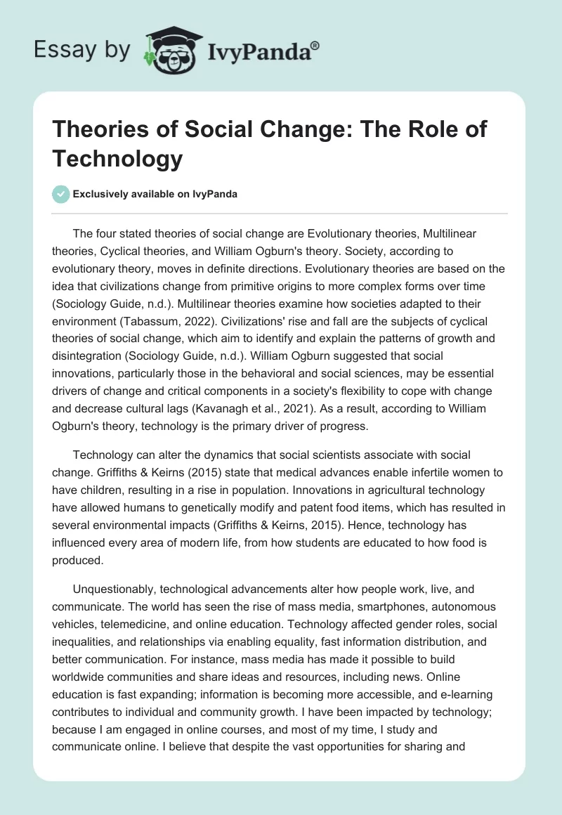 Theories of Social Change: The Role of Technology. Page 1