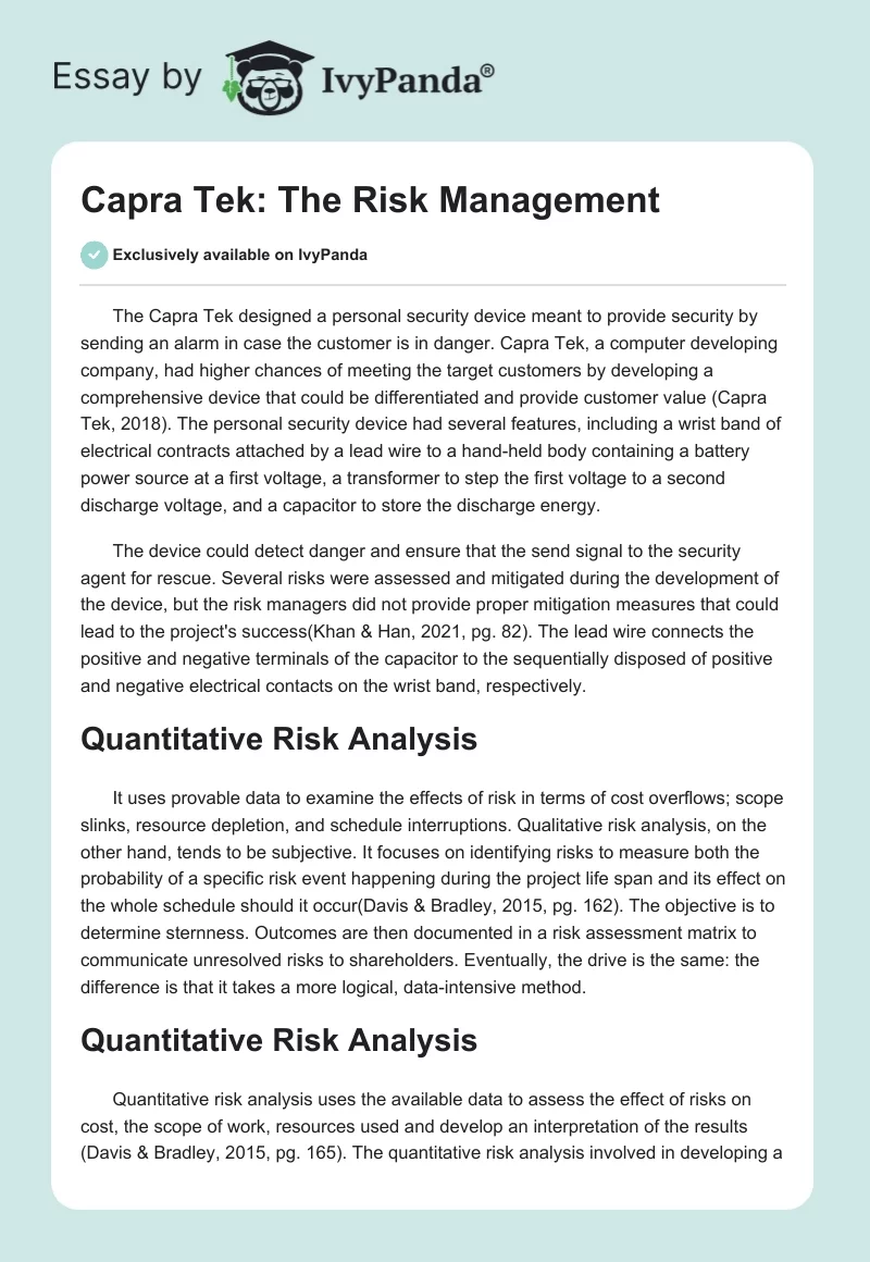 Capra Tek: The Risk Management. Page 1