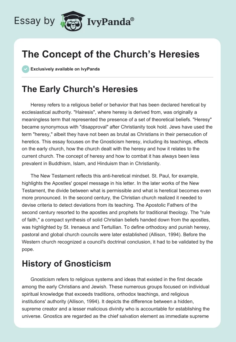 The Concept of the Church’s Heresies. Page 1