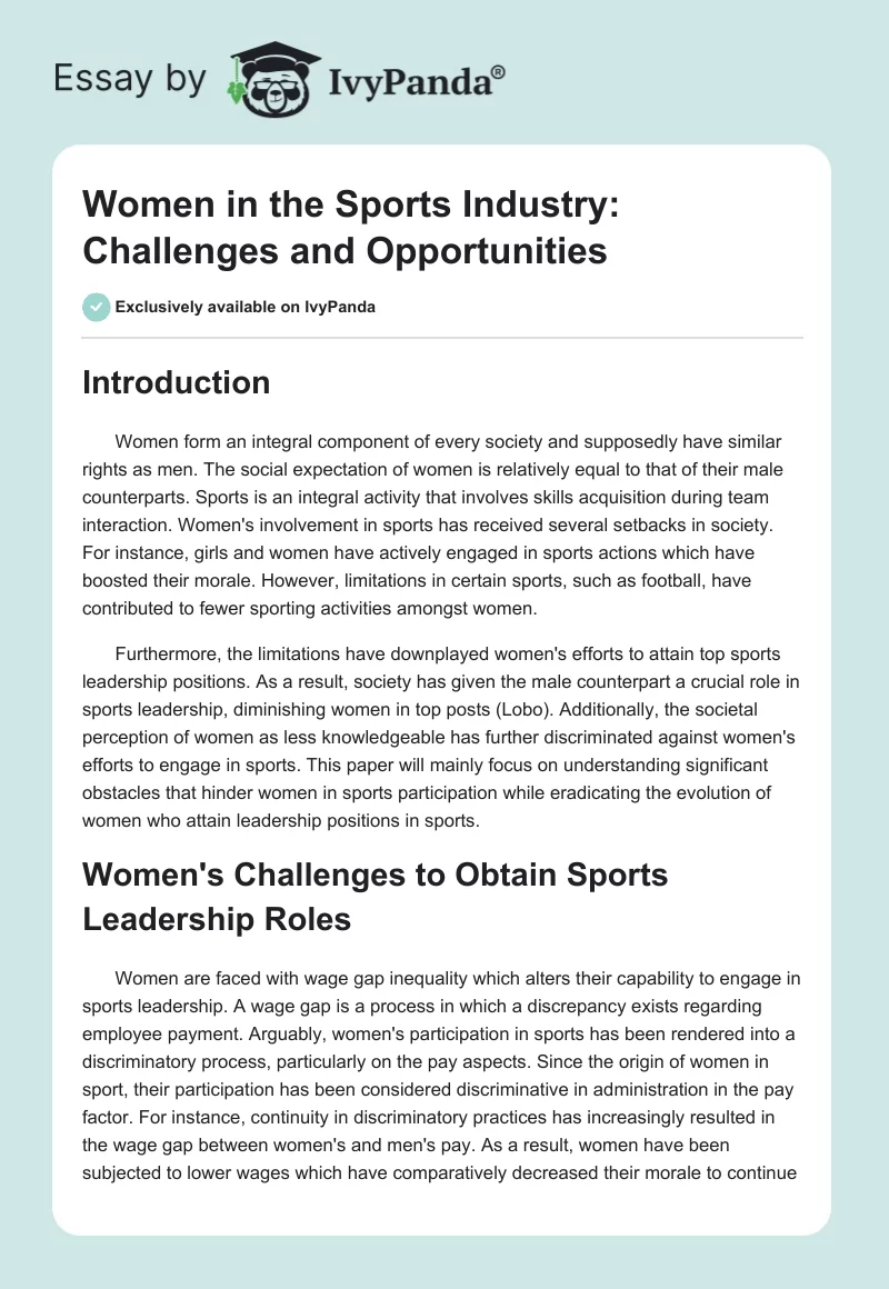 Women in the Sports Industry: Challenges and Opportunities. Page 1