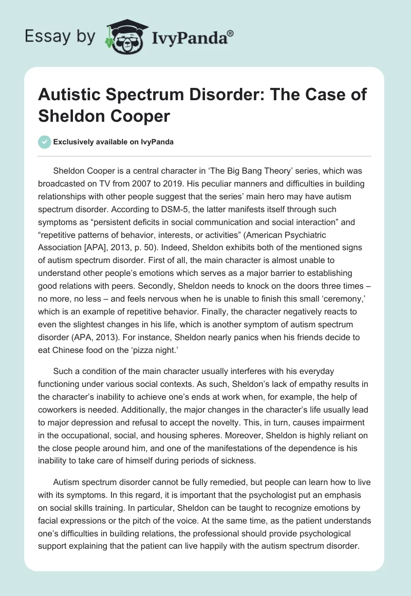 Autistic Spectrum Disorder: The Case of Sheldon Cooper. Page 1