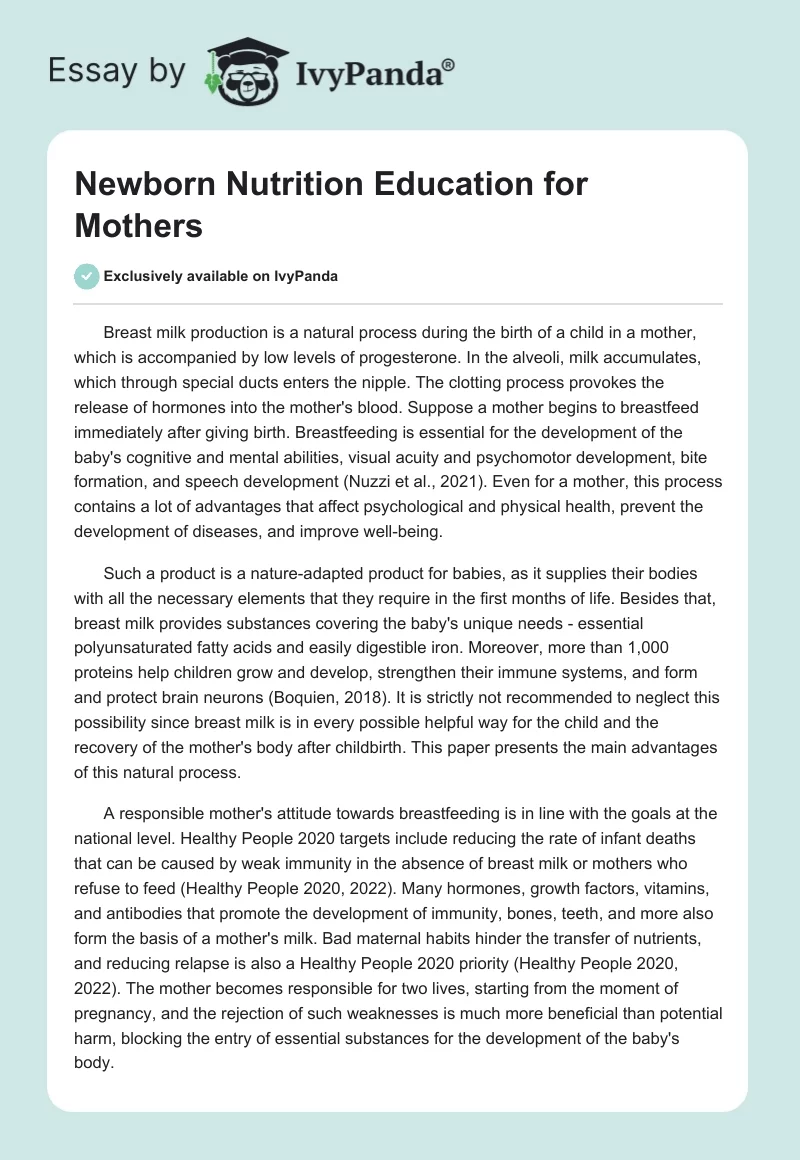 Newborn Nutrition Education for Mothers. Page 1