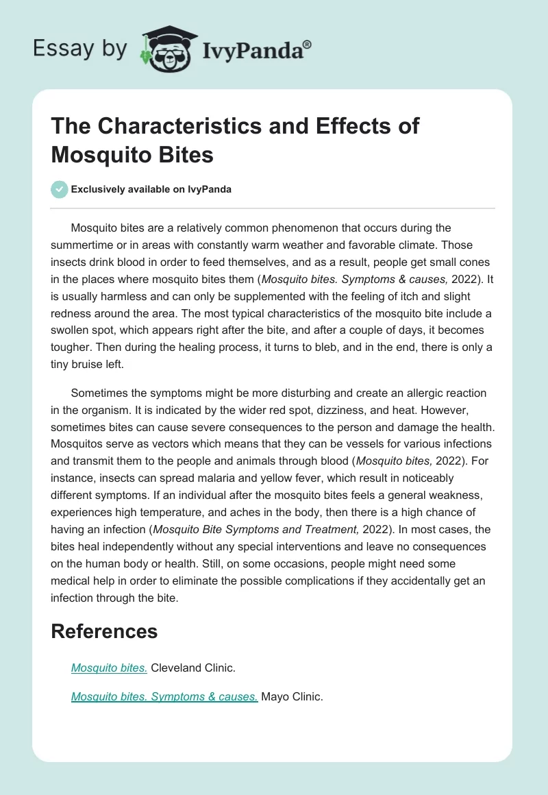 The Characteristics and Effects of Mosquito Bites. Page 1