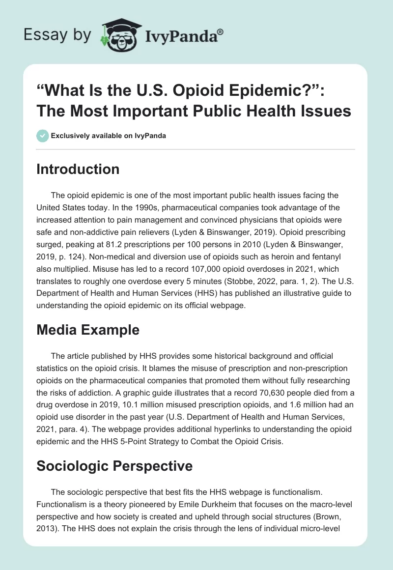 “What Is the U.S. Opioid Epidemic?”: The Most Important Public Health Issues. Page 1
