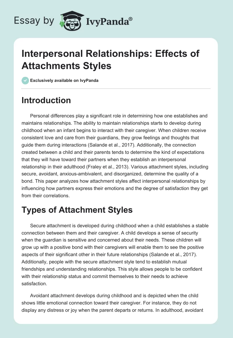 Interpersonal Relationships: Effects of Attachments Styles. Page 1