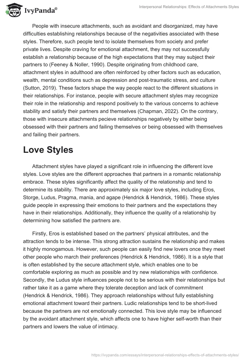 Interpersonal Relationships: Effects of Attachments Styles. Page 3