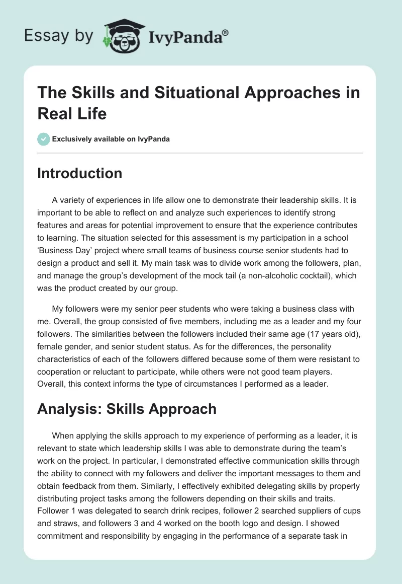The Skills and Situational Approaches in Real Life. Page 1