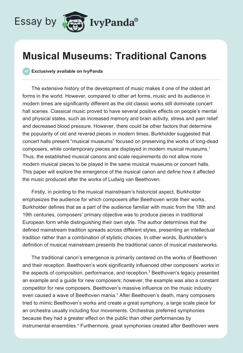 Musical Museums: Traditional Canons. Page 1