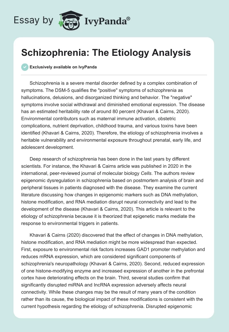 Schizophrenia: The Etiology Analysis. Page 1