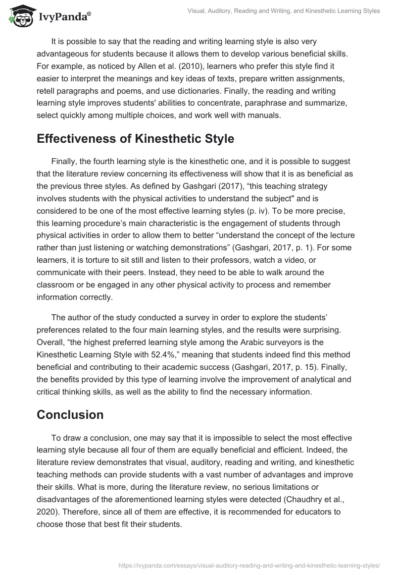 Visual, Auditory, Reading and Writing, and Kinesthetic Learning Styles. Page 4