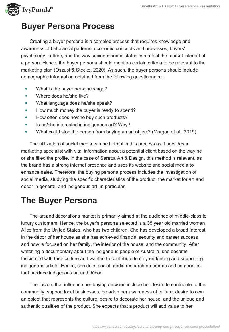 Saretta Art & Design: Buyer Persona Presentation. Page 2