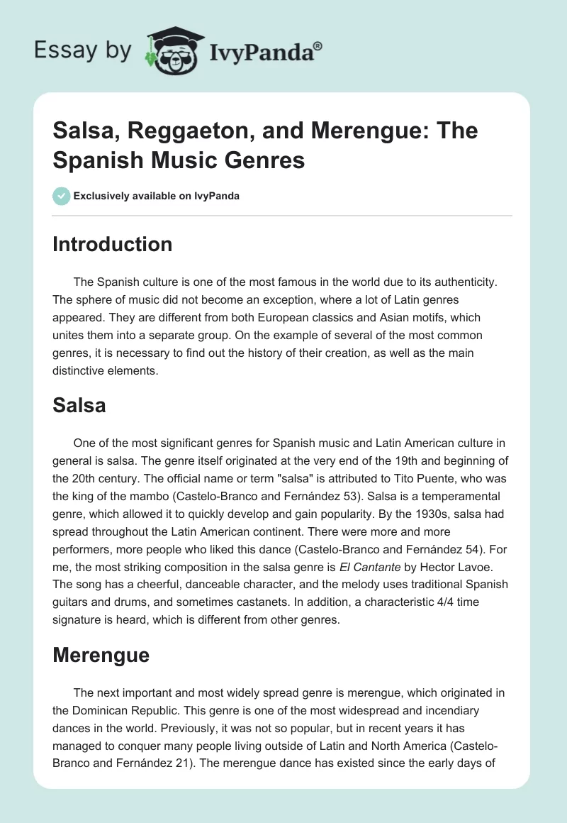 Salsa, Reggaeton, and Merengue: The Spanish Music Genres. Page 1