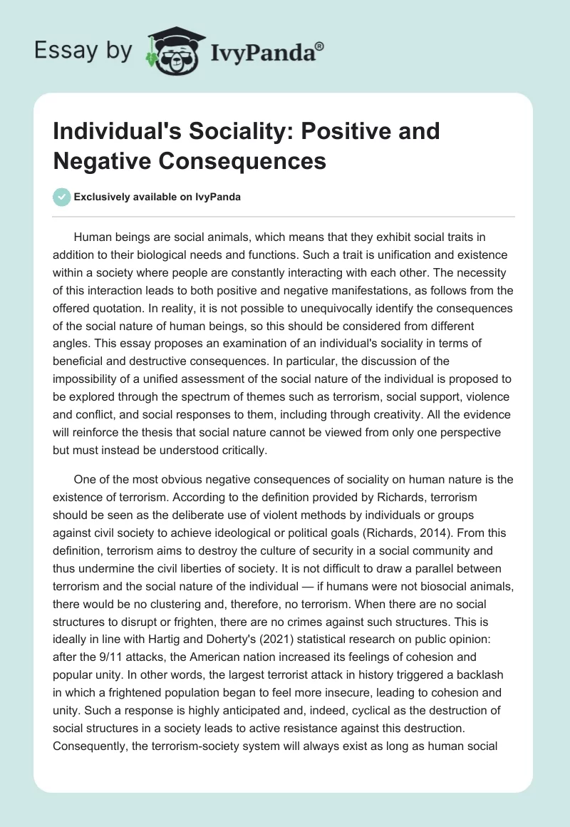 Individual's Sociality: Positive and Negative Consequences. Page 1