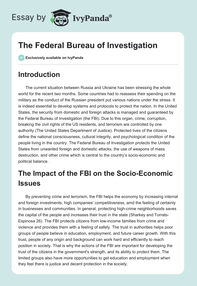 The Federal Bureau of Investigation. Page 1