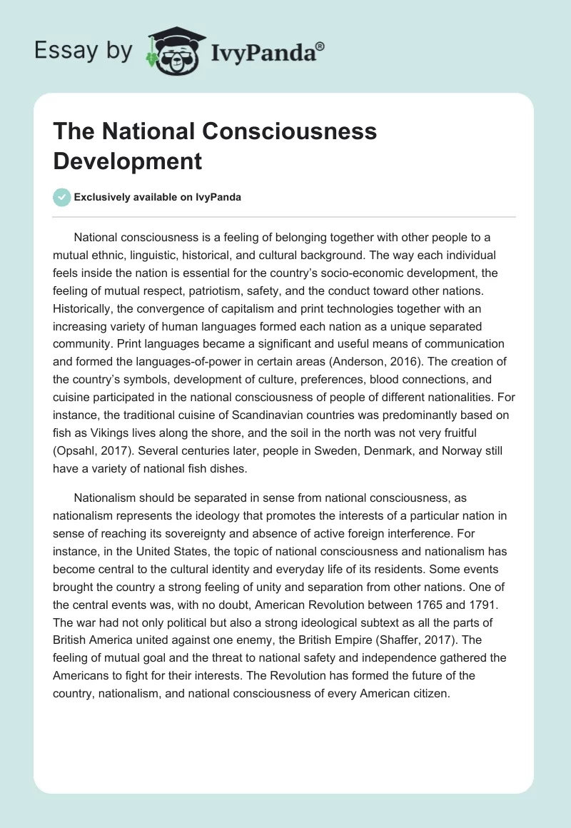 The National Consciousness Development. Page 1