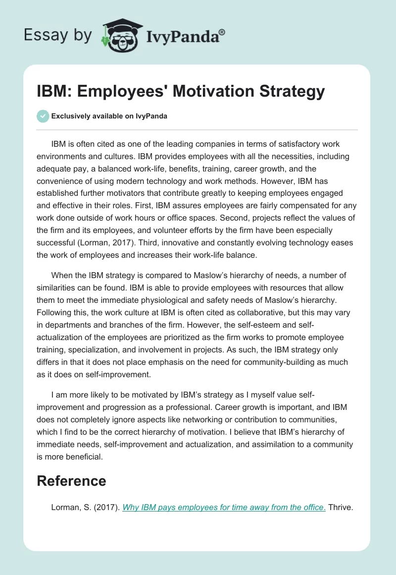 IBM: Employees' Motivation Strategy. Page 1