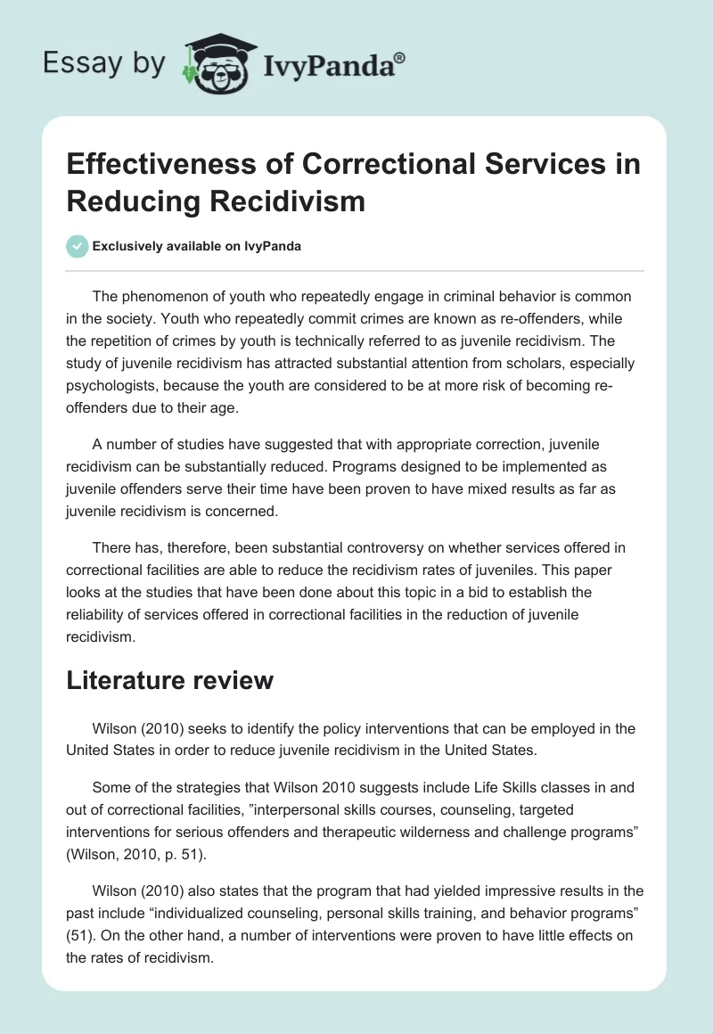 Effectiveness of Correctional Services in Reducing Recidivism. Page 1