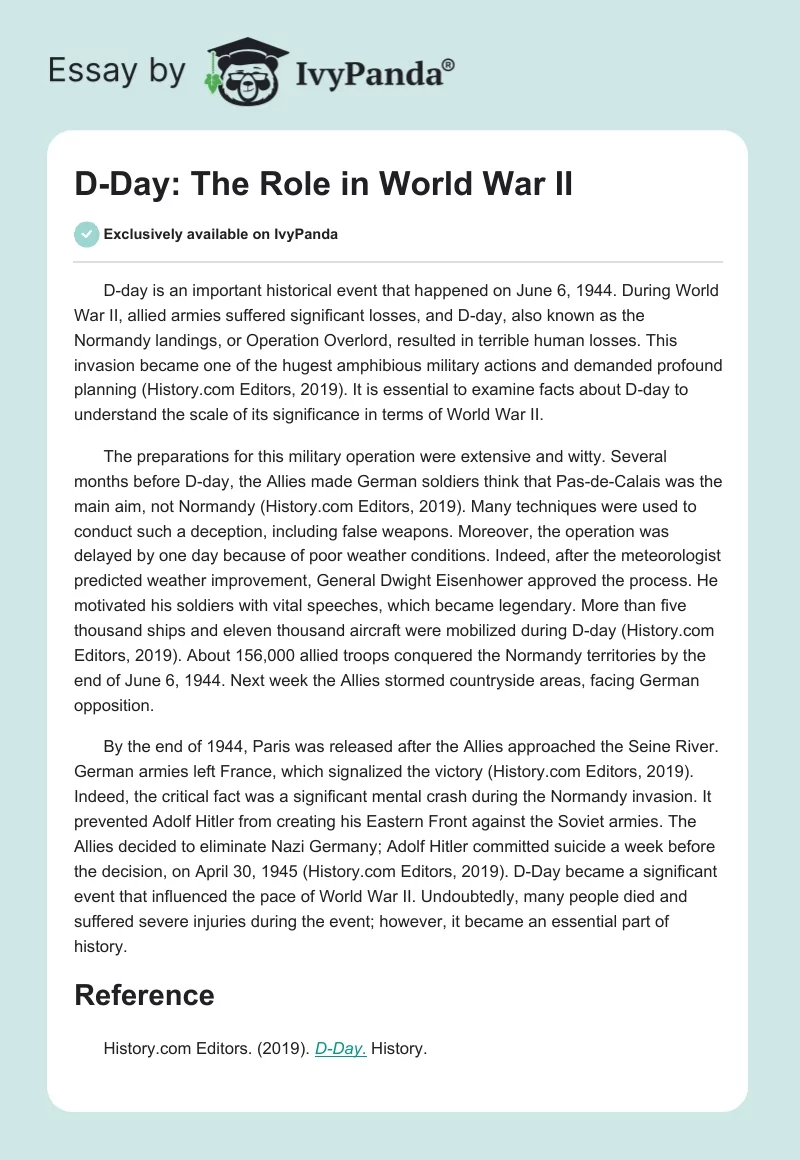 D-Day: The Role in World War II. Page 1