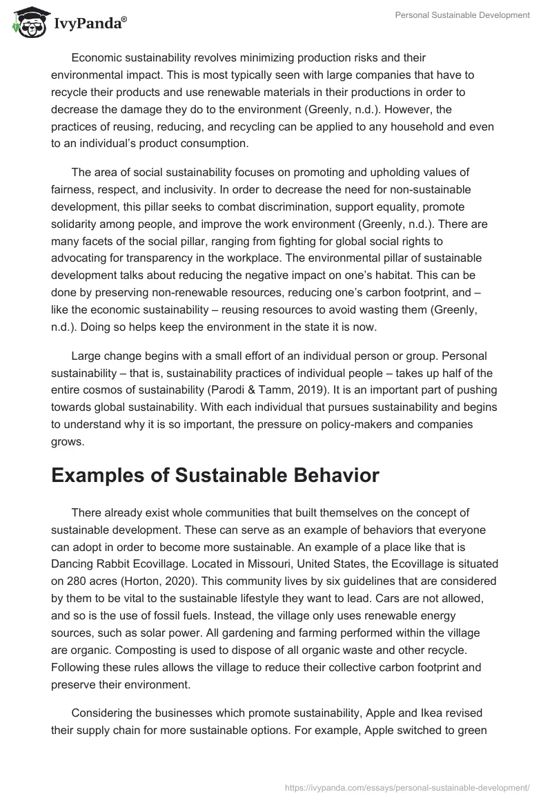 Personal Sustainable Development. Page 2
