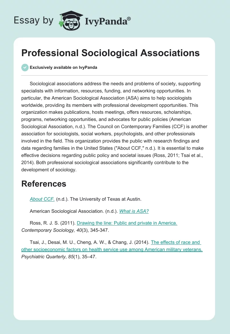 Professional Sociological Associations. Page 1