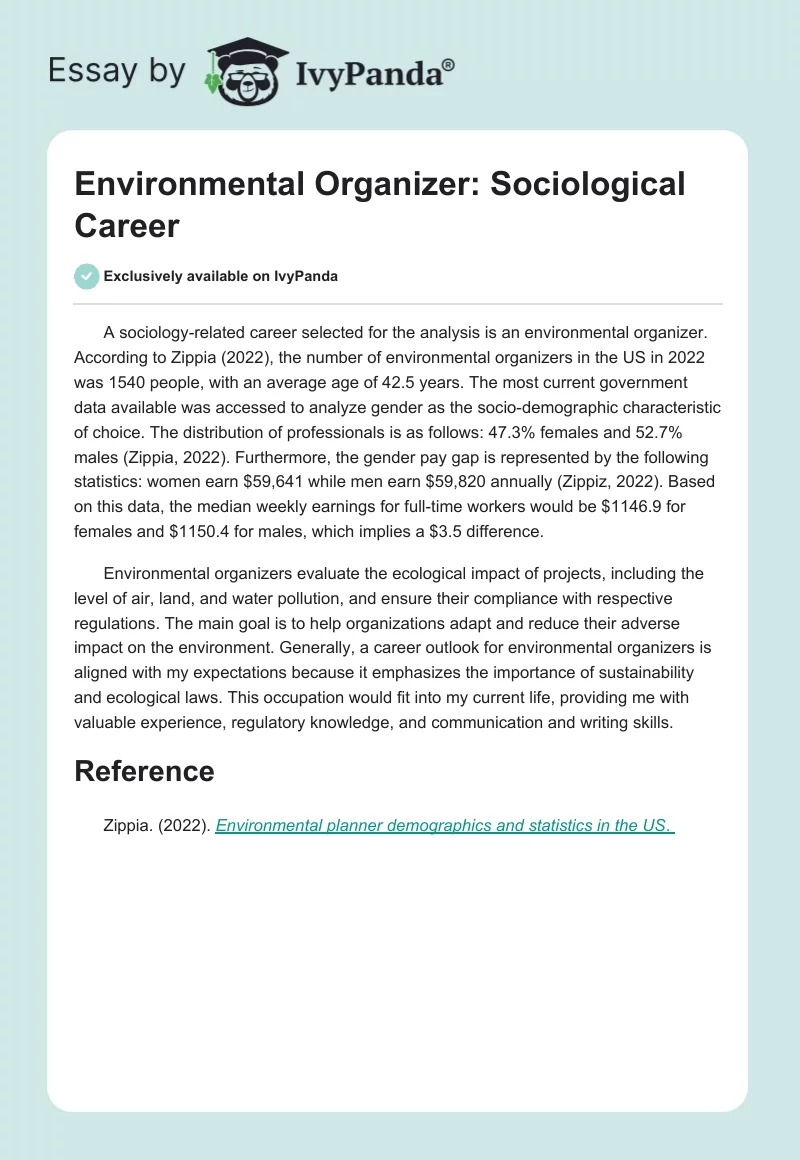 Environmental Organizer: Sociological Career. Page 1