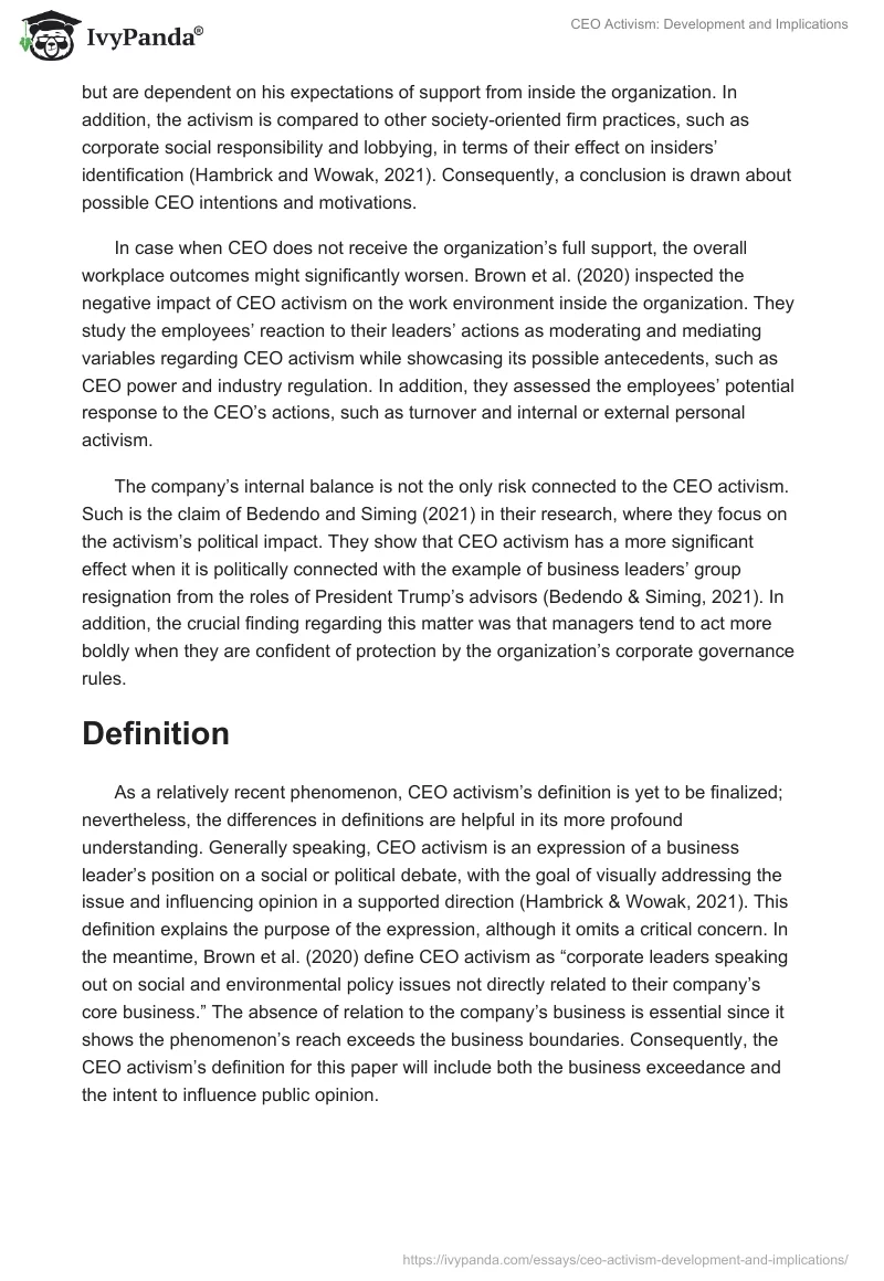 CEO Activism: Development and Implications. Page 2
