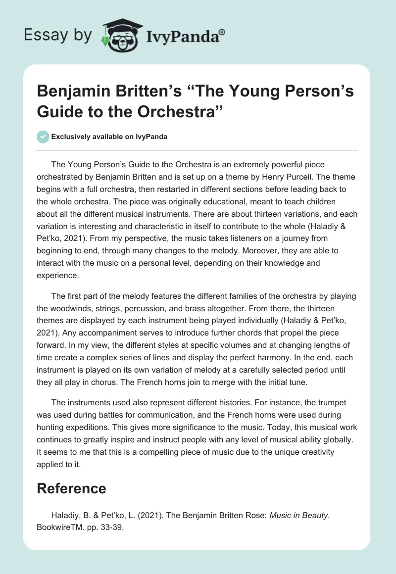 Benjamin Britten’s “The Young Person’s Guide to the Orchestra”. Page 1