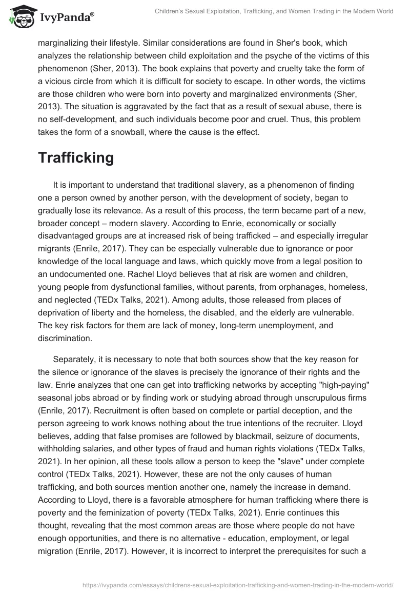 Children’s Sexual Exploitation, Trafficking, and Women Trading in the Modern World. Page 2