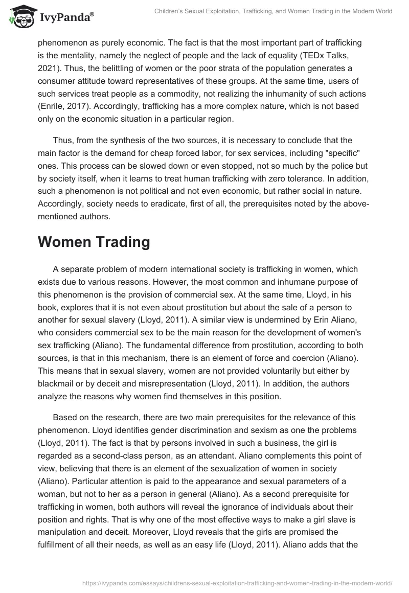 Children’s Sexual Exploitation, Trafficking, and Women Trading in the Modern World. Page 3