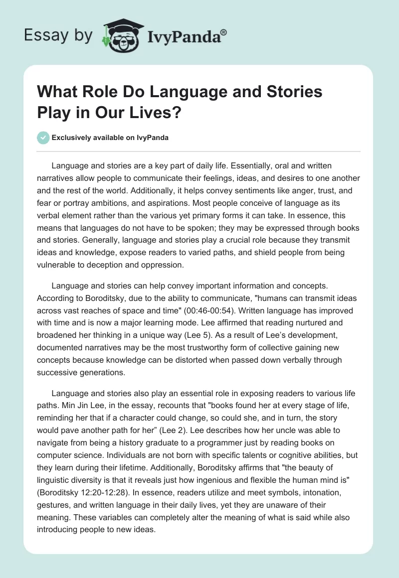What Role Do Language and Stories Play in Our Lives?. Page 1