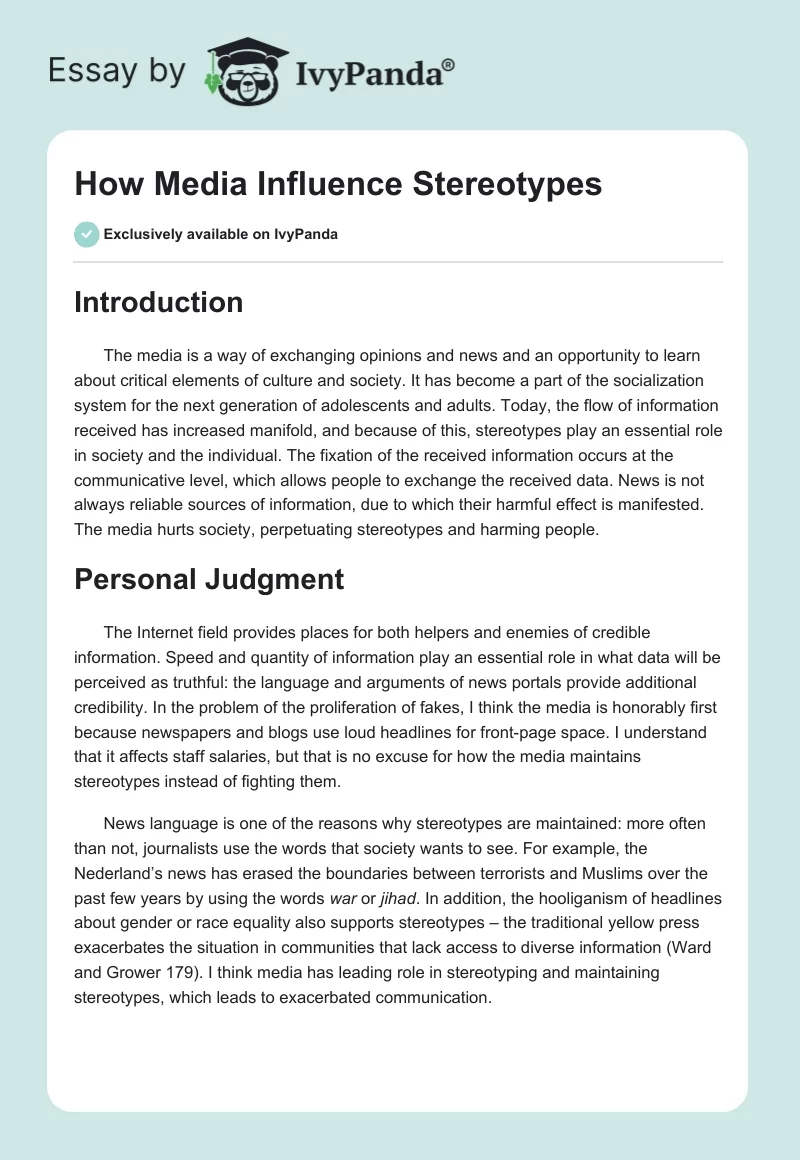 How Media Influence Stereotypes. Page 1