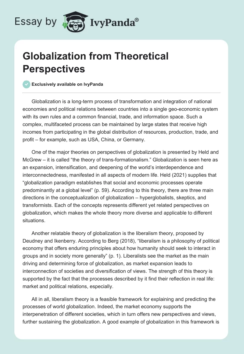 Globalization from Theoretical Perspectives. Page 1