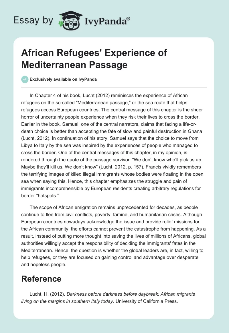 African Refugees' Experience of Mediterranean Passage. Page 1
