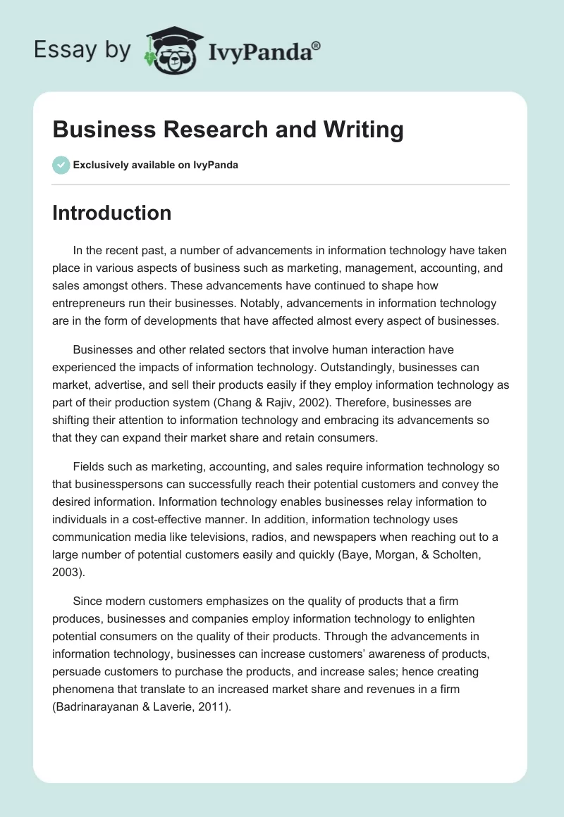 Business Research and Writing. Page 1
